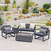 Contemporary Home Living 5pc Gray and Silver Outdoor Patio 4 Seater Chat Set with Fire Pit 48.5"