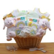 GBDS Double Delight Twins New Baby Gift Basket - Yellow - baby bath set -  new baby gift basket