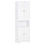 HOMCOM Tall Bathroom Storage Cabinet, Freestanding Linen Tower with Adjustable Shelves and 2 Cupboards with Double Door, Narrow Floor Organizer, White