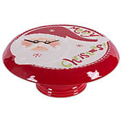Contemporary Home Living 11" Red and White Christmas Themed Santa Cake Plate With Stand