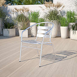 Emma + Oliver Aluminum Indoor-Outdoor Stack Chair with Triple Slat Back and Arms