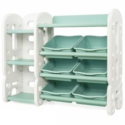 Slickblue Kids Toy Storage Organizer with Bins and Multi-Layer Shelf for Bedroom Playroom -Green