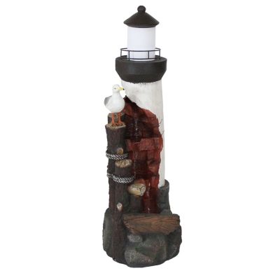 Sunnydaze 36"H Electric Polyresin Gull&#39;s Cove Lighthouse Outdoor Water Fountain with LED Light
