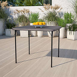 Emma + Oliver 2.83-Foot Square Bi-Fold Dark Gray Plastic Folding Table with Carrying Handle