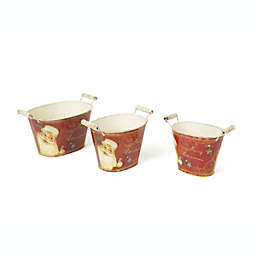 CC Christmas Decor Set of 3 Retro Santa Claus Oval Vintage Style Decorative Buckets with Handles