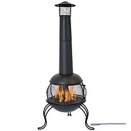 Sunnydaze Outdoor Backyard Patio Steel Wood-Burning Fire Pit Chiminea with Rain Cap and Mesh Sides - 66