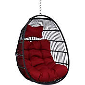 Sunnydaze Julia Hanging Egg Chair with Red Cushions - 44-Inch