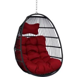 Sunnydaze Julia Hanging Egg Chair with Red Cushions - 44-Inch