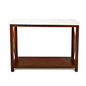 The Bianco Collection Agatha 39" Rectangular Italian Carrara White Marble Console Table with walnut color solid wood Legs