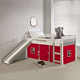 Donco Twin Panel Low Loft Bed With Slide In Two-Tone Grey/White Finish & Red Tent Kit - Grey/White