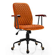 Slickblue Velvet Home Office Chair with Wooden Armrest Orange