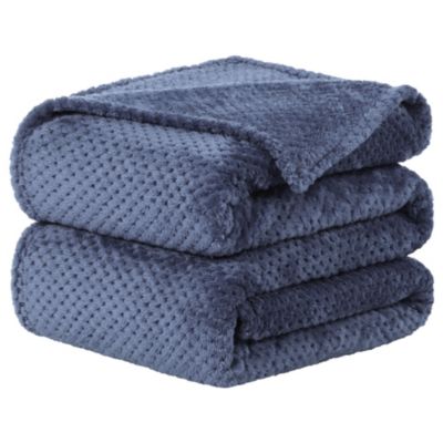 PiccoCasa Lightweight Mesh Waffle Flannel Blanket, 60"X78" Navy Blue