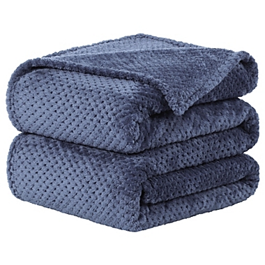 PiccoCasa Flannel Fleece Bed Blankets and Throws for Sofa, Soft Warm Microfiber Blanket, Mesh Fuzzy Plush 330GSM Lightweight Decorative Solid Blankets for Bed 60"x78" Navy Blue. View a larger version of this product image.