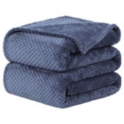 PiccoCasa Flannel Fleece Bed Blankets and Throws for Sofa, Soft Warm Microfiber Blanket, Mesh Fuzzy Plush 330GSM Lightweight Decorative Solid Blankets for Bed 60"x78" Navy Blue