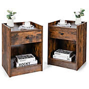 Gymax Set of 2 Nightstand with Drawer Cabinet End Side Table Raised Top