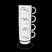 Infinity Merch 4 14 oz. Ceramic Mug and Metal Rack Have a Brewtiful Day Text