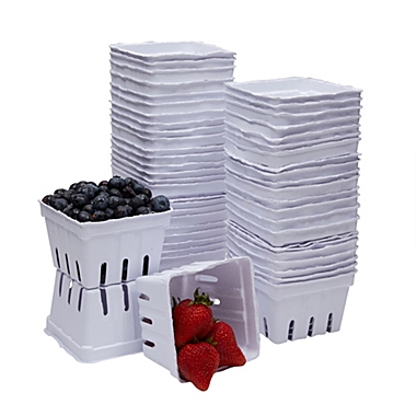 50 Pack Pulp Fiber Berry Baskets 4.3 x 4.3 x 2.8 in, White Pint Fruit Square Vented Boxes 