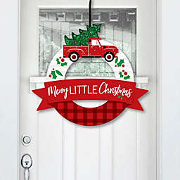 Big Dot of Happiness Merry Little Christmas Tree - Outdoor Red Truck Christmas Party Decor - Front Door Wreath
