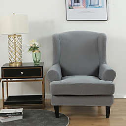 Infinity Merch Wing back Armchair Chair Slipcovers Furniture Protector Stretch 2-Piece Light Grey