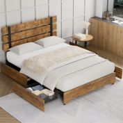 Homfa Full SIze Bed Frame with 4 Storage Drawers Rustic Brown