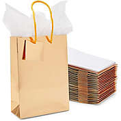 Sparkle and Bash Gold Gift Bags with Tissue Paper (5.45 x 7.8 x 2.45 in, 20 Pack)
