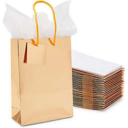 Sparkle and Bash Gold Gift Bags with Tissue Paper (5.45 x 7.8 x 2.45 in, 20 Pack)