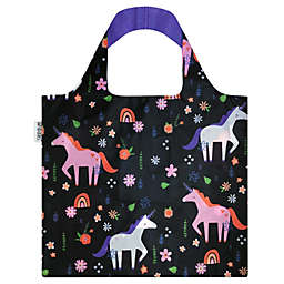 Wrapables Large Reusable Shopping Tote Bag with Outer Pouch, Unicorns