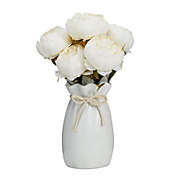 Farmlyn Creek Artificial Farmhouse Flowers with Ceramic Vase, White Peony Bouquet (2 Pieces)