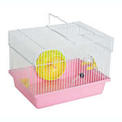 YML Single Story Dwarf Hamster Cage with Small Wheel/Dish and Water Bottle/Plastic Base - Pink