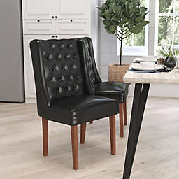 Merrick Lane Harmony Button Tufted Parsons Chair with Side Panel Detail in Black Faux Leather