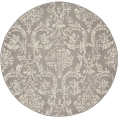 Nourison Jubilant 5'3" x ROUND (5' Round) Grey Area Rug Farmhouse Vintage Damask by Nourison