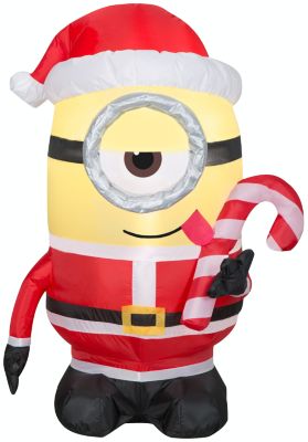 Gemmy 7 Ft Airblown Inflatable Minions Dave Santa Hat Scarf Candy Cane Christmas 