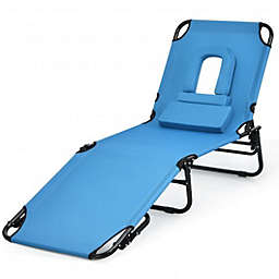 Costway Outdoor Folding Chaise Beach Pool Patio Lounge Chair Bed with Adjustable Back and Hole