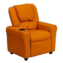 Flash Furniture Contemporary Orange Vinyl Kids Recliner With Cup Holder And Headrest - Orange Vinyl