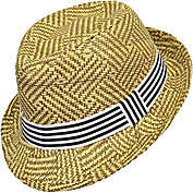 Boy&#39;s Spring/Summer Tan Straw Fedora Hats with Black/White Striped Band