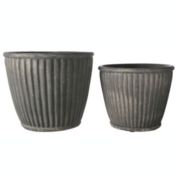 Urban Trends Collection Cement Round Pot with Molded Vertical Line Pattern Design Body Set of Two Distressed Finish Gray