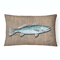 Caroline's Treasures Fish Speckled Trout  on Faux Burlap Canvas Fabric Decorative Pillow 12 x 16