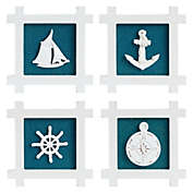 Okuna Outpost Set of 4 Coastal Decor for Home, Hanging Nautical Wall Decorations for Beach Theme Bathroom (5.9 x 5.9 in)