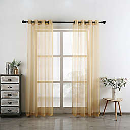Kate Aurora Living 2 Piece Designer Sheer Voile Grommet Top Window Curtains - 20 in. W x 45 in. L, Tan