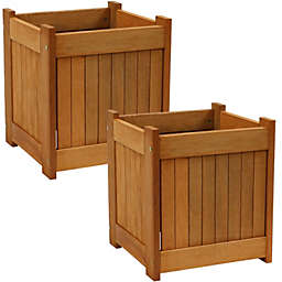 Sunnydaze Outside Meranti Wood Outdoor Planter Box with Teak Oil Finish for Garden, Porch and Patio  - 16