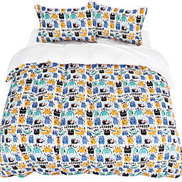 PiccoCasa Cuty Kids Kids Duvet Cover Set, 5 Piece Bedding Set Soft Fade & Wrink Dinosaur Print with 2 Pillowcases Fitted Sheet Flat Sheet Full