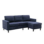 Saltoro Sherpi Regina 78 Inch Sectional Sofa, Side Pocket, L Shape, Movable Ottoman, Blue-