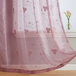 THD Savannah Floral Vine Embroidered Sheer Voile See Through Light Filtering Window Curtain Drapery Rod Pocket Top Panels for Guest Room & Bedroom, Set of 2 (54 W x 72 L, Mauve Lilac Purple)