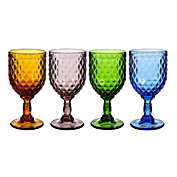 Whole Housewares Vintage Style Colored Glass Water Goblet Set Of 4 Multi Colors Drinking Glasses (11 Oz)