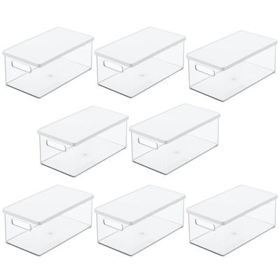 mDesign Plastic Storage Bin Box Container, Lid and Handles, 8 Pack, Clear/White