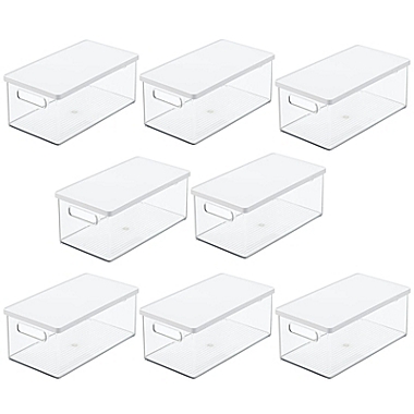 mDesign Plastic Storage Bin Box Container, Lid and Handles, 8 Pack, Clear/White. View a larger version of this product image.