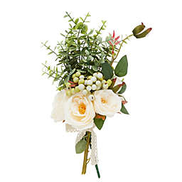 Farmlyn Creek Champagne Silk Roses, Eucalyptus and Berry Bridal Bouquet, Wedding Centerpiece (15.7x7 In)