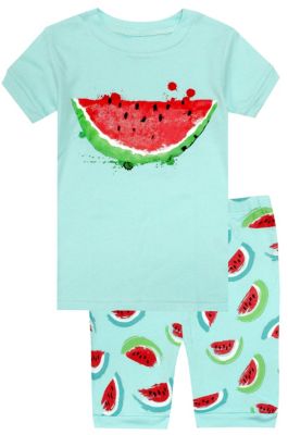 Elowel Girls Shorts Watermelon 2 Piece Pajamas Set 100% Cotton (Size Toddler-10Y)