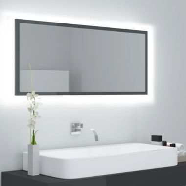vidaXL LED Bathroom Mirror High Gloss Gray 39.4"x3.3"x14.6" Acrylic. View a larger version of this product image.