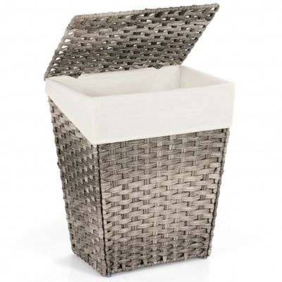Costway Foldable Handwoven Laundry Hamper with Removable Liner-Gray